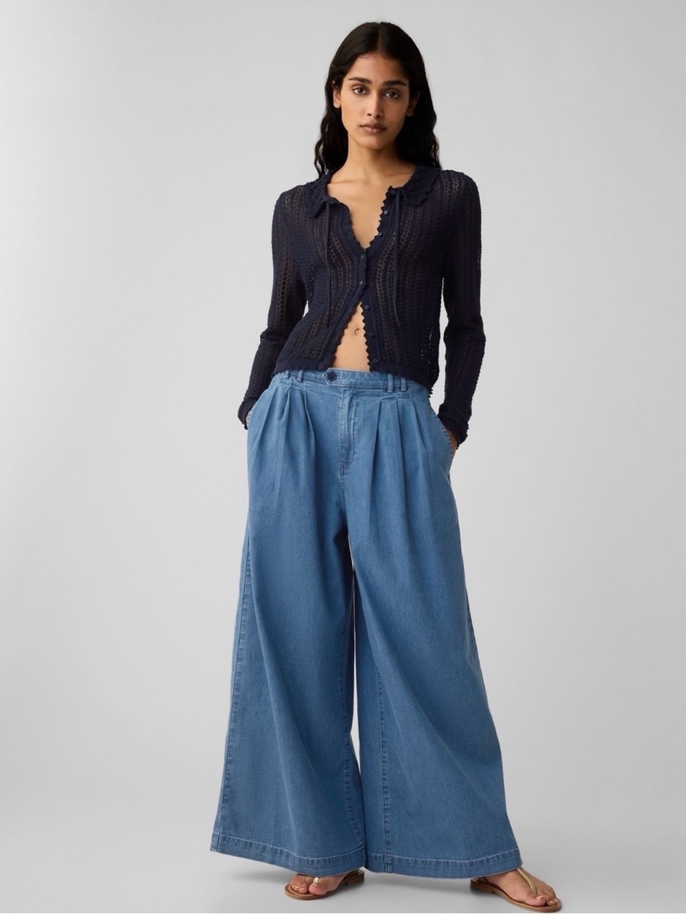 GAP x DÔEN High Rise Wide Leg Chambray Denim Trousers 32/14R